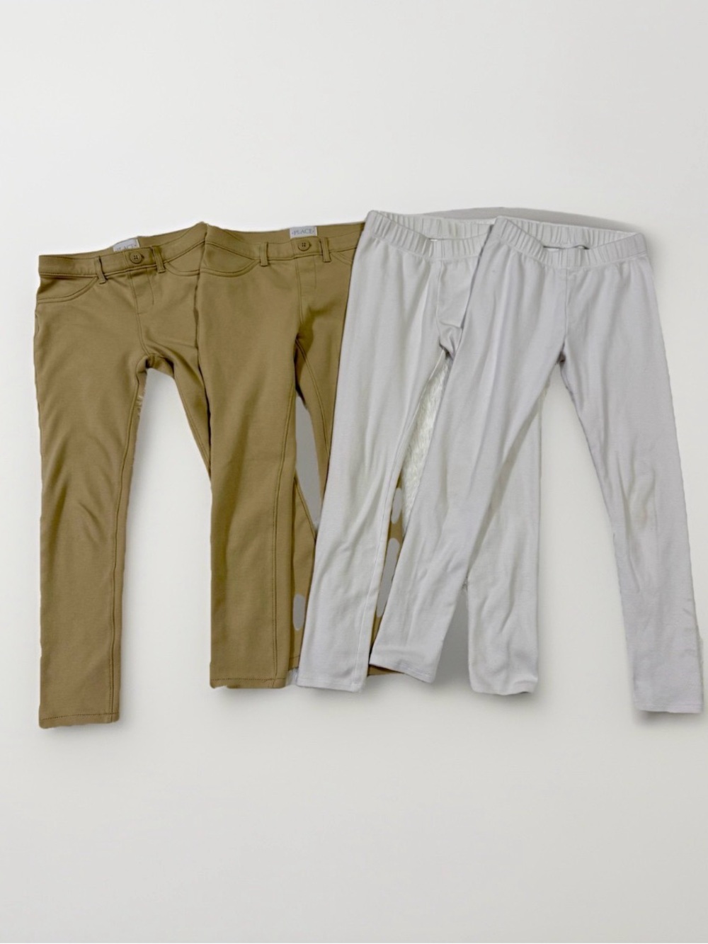 Bundle Of Girls Sz 8 School Uniform Khaki Ponte Knit Pants And White Leggings